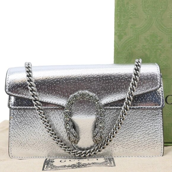 Gucci  Dionysus Super Mini Metallic Leather Crossbody Bag Silver 476432 - Picture 3 of 10